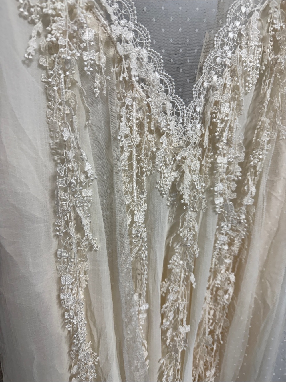 Free People Ivory Lace Fringe V-Neck Sheer Dress NWT - Size Large - Picture 4 of 6